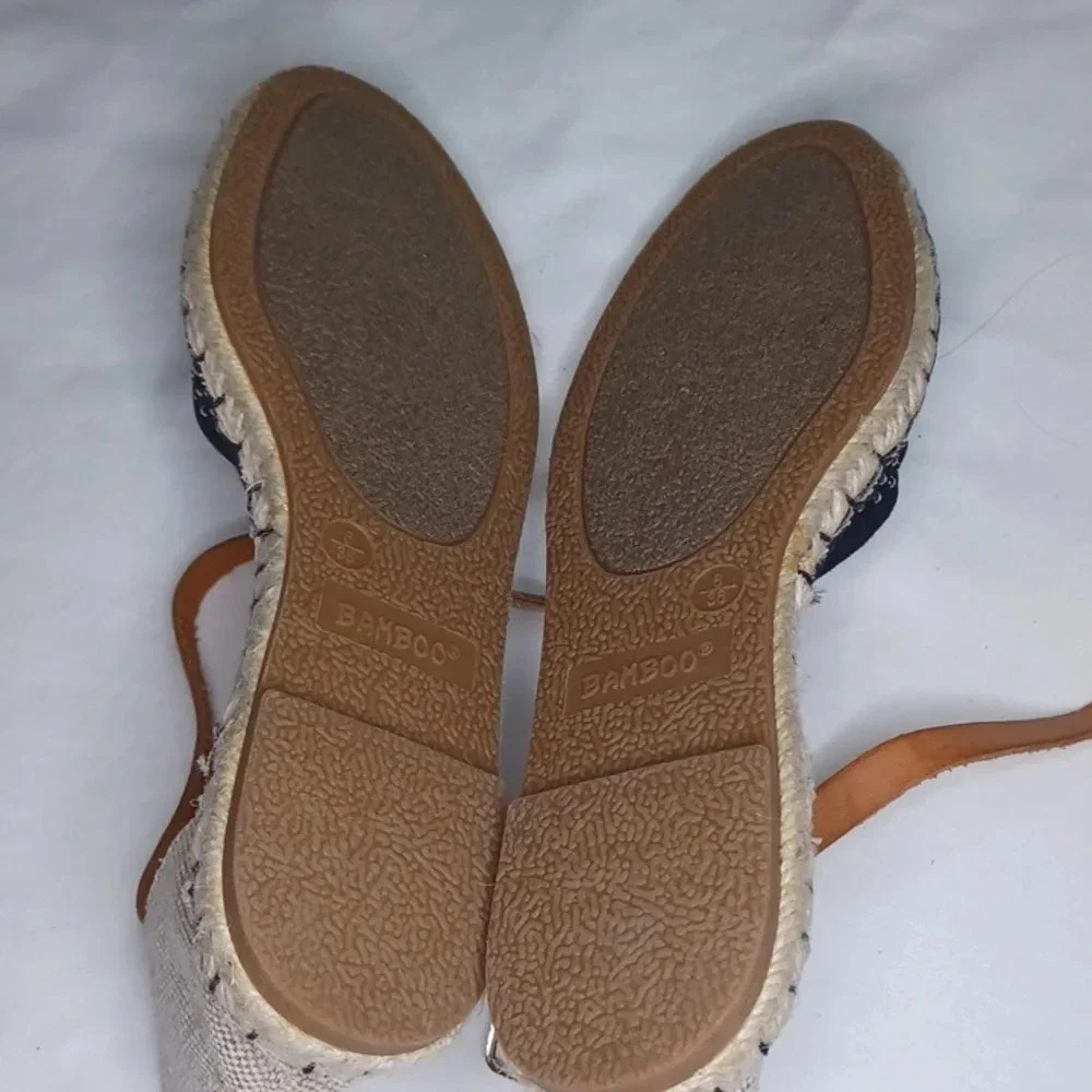 Bamboo black rattan espadrille boho casual chic sandals - Picture 7 of 7